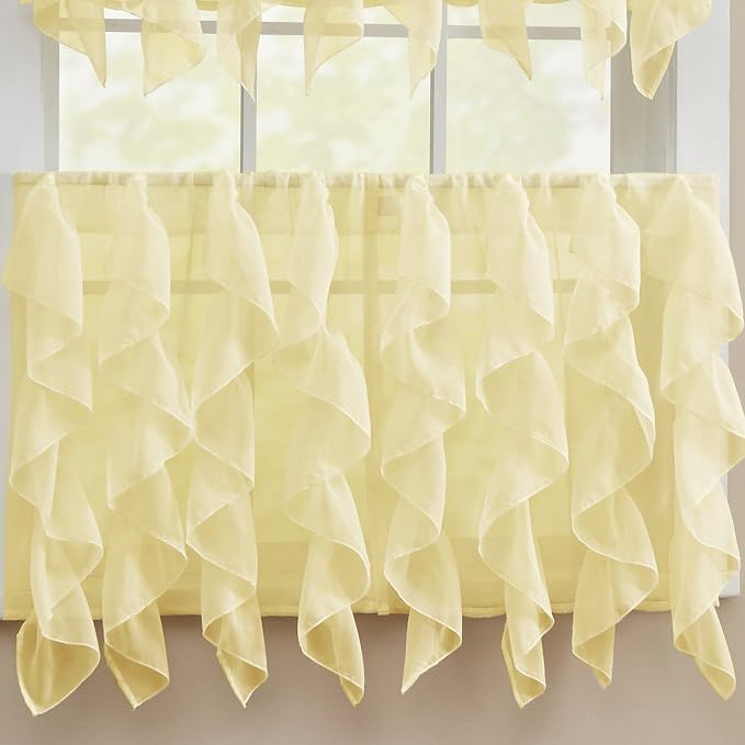 Sweet Home Collection Kitchen Curtains for Windows 40+ Styles & Colors Swag, Valance, Tier Sets & Panels Cafe Curtains for Farmhouse, Rustic, Modern Décor, Sheer Maize, 24" Tier
