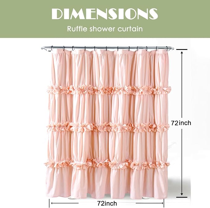Homechoice Decor Peach Ruffle Shower Curtain for Master Bathroom | Vintage Handcrafted Bow Tie Bath Curtain, Ruched Microfiber Bathroom Curtain with 12 Buttonholes, 72" W x 72" H (LQ-10)
