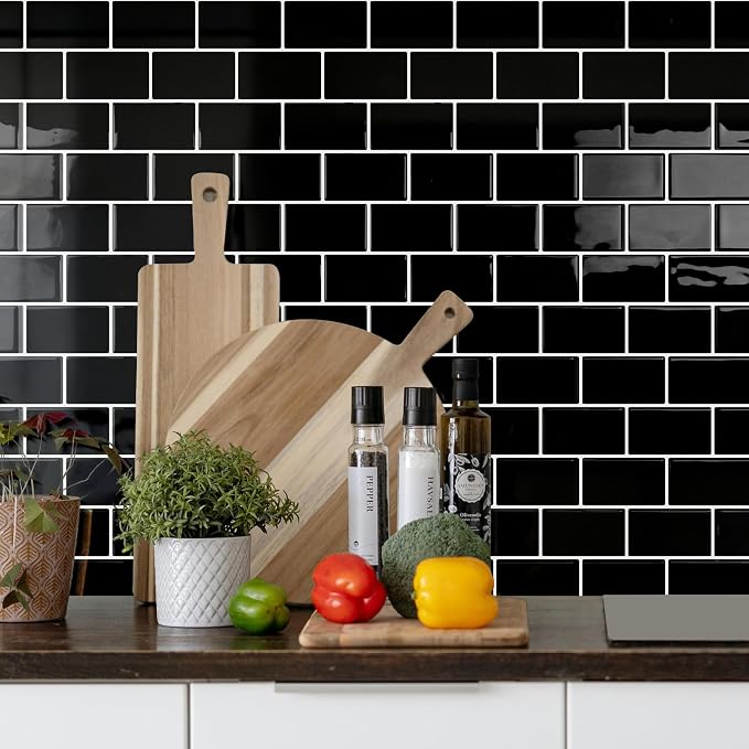 STICKGOO Subway Tile Peel and Stick Backsplash, Thicker Design 12" x 12" Stick on Backsplash Tiles for Kitchen, Bathroom, Wall Tile (10 Sheets, Black)