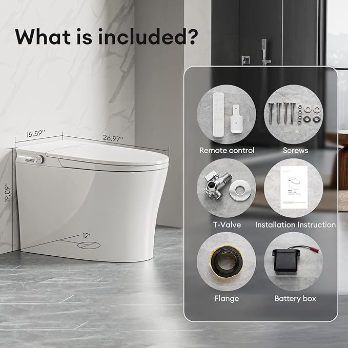 Smart Toilet with Bidet Built In, Bidet Toilet ADA Comfort Height Elongated One-Piece Toilet,Toilet With Bidet 3 Multi-Functional Cleaning Modes Night Light Heated Seat S20