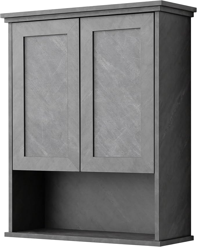 VANIRROR Bathroom Wall Cabinet Over Toilet Storage Cabinets 25x30 inchs | Above Toilet Wood Medicine Cabinets for Kitchen Wall Mounted Cabinet with 2 Door & Adjustable Shelf Texture Grey