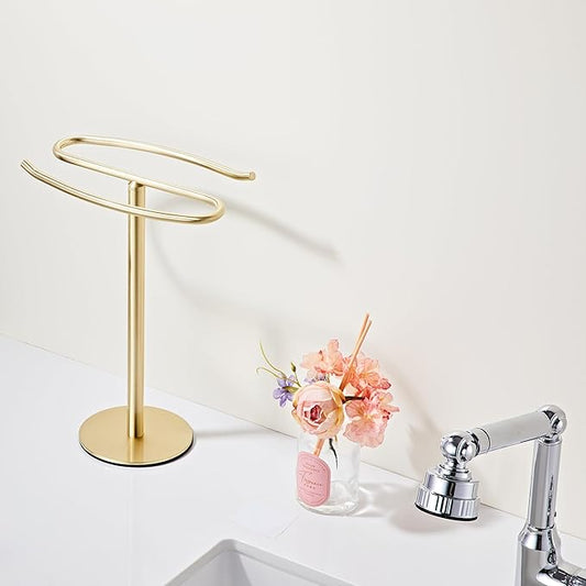 Gold Hand Towel Holder Stand,13 Inch Free-Standing Towel Rack, SUS304 Stainless Steel Towel Bar Rack Stand, Tower Bar for Bathroom Kitchen Vanity Countertopβ¦