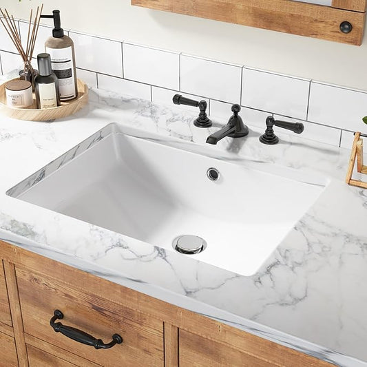 GAOMON Undermount Bathroom Sink, Rectangular 22"x16" Vessel Sink White Ceramic Lavatory Vanity Vessel Sink with Overflow - white