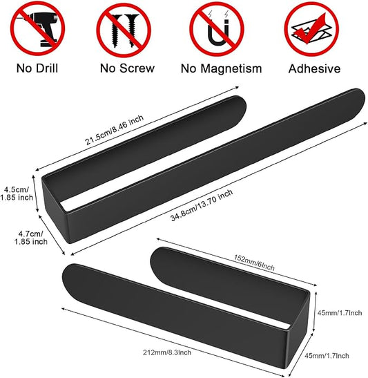 HUFEEOH Black Adhesive Hand Towel Holder Set, 8-Inch Rack and 14-Inch Bar | Stainless Steel U-Shape Design, No Drill, Self-Stick Installation, Washcloth Storage in Bathrooms, Hotels, RVs, Kitchens