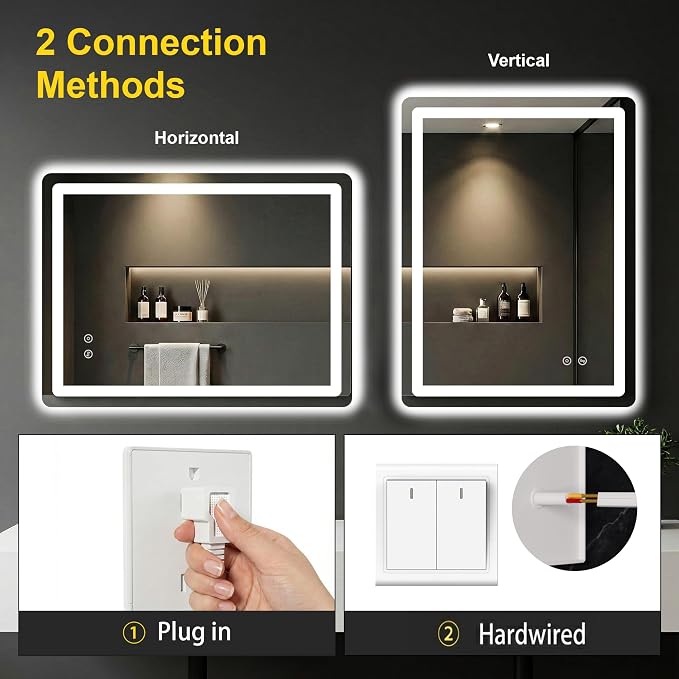 LED Bathroom Mirror with Lights, 24"x32" Lighted Vanity Mirror for Wall | Anti-Fog, Dimmable 3 Color Light, Backlit+Frontlit, Shatterproof Tempered Glass, Memory Function