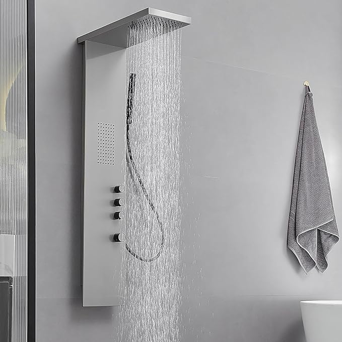 3 IN 1 Shower Panel Tower System Wall Mount Brushed Nickel | Stainless Steel,Rain Shower Head,Body Massage Jets and Handheld Head,Stable Water Pressure Output,Easy to Wipe Limescale