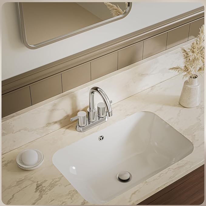 Brushed Nickel 4 Inch 2 Handle Centerset Lead-Free Bathroom Sink Faucet, with Copper Pop Up Drain and Water Supply Lines,BF015-1-BN