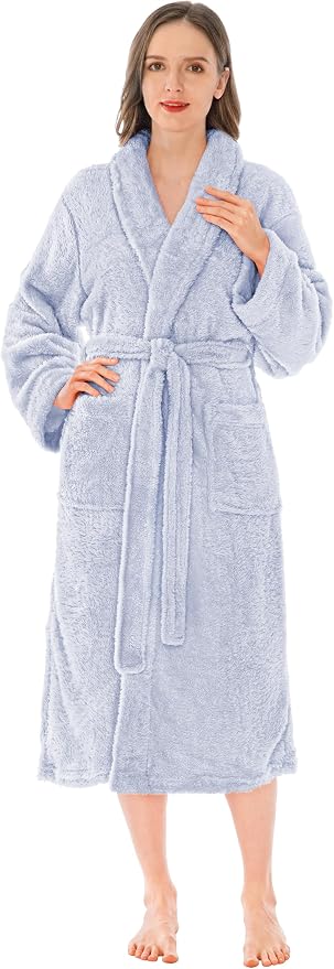 PAVILIA Premium Womens Plush Soft Robe, Fluffy Warm Fleece Sherpa Bathrobe | 260 GSM Shaggy Microfiber, Long Housecoat for Spa Shower Home College Dorm Lounging, Cozy Christmas Holiday Gift for Her