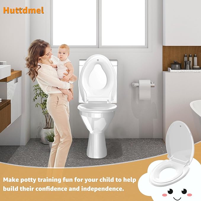 Potty Training Seat Built-in Toilet Seat, Elongated Toilet Seat 16.5inch with Baby Seat 2 in 1 Soft Close Quiet No Slapping, Magnetic Absorption, Easy Installation for Bottom Fixing Toilet
