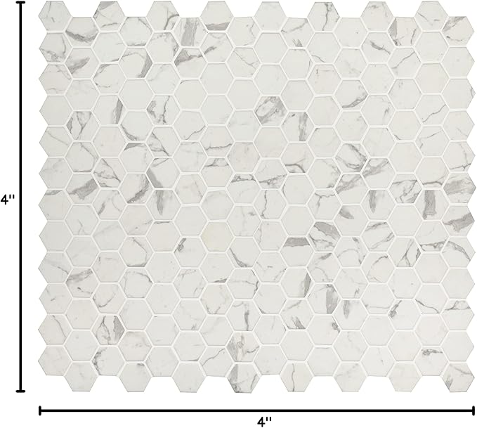 MSI Statuario Celano Hexagon Glass Tile for Kitchen Backsplash, Wall Tile for Bathroom, Accent Wall Tile, and Shower Wall Tile