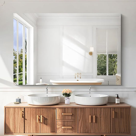 KOCUUY Frameless Mirror, 60"x40" Bathroom Mirror for Over Sink, Upgraded Shatterproof, Large Rectangle Unframed Mirror for Wall, Bathroom, Bedroom, Living Room, Entryway, Hang Horizontal/Vertical