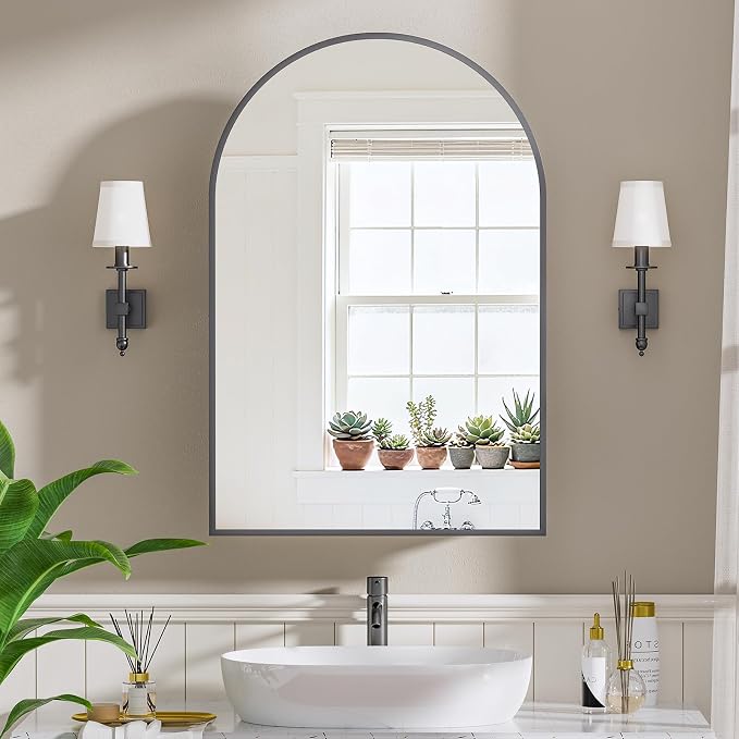 Recessed Medicine Cabinet for Bathroom,Brushed Black Arched Medicine Cabinet with Mirror,Arch Mirrored Medicine Cabinets Recessed,Bathroom Mirror with Storage,Open from Left to Right 20x30