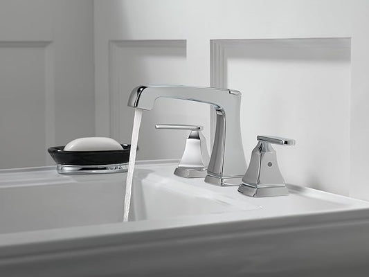 Delta Ashlyn Chrome Bathroom Faucet 3 Hole, 8 Inch Widespread Bathroom Sink Faucet for Vanity, Metal Push-Pop Drain Assembly, Chrome 3564-MPU-DST