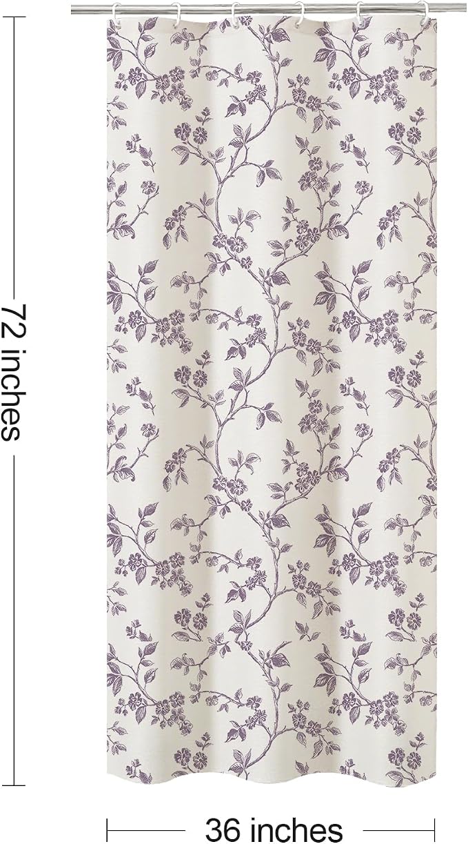 MitoVilla Small Stall Shower Curtain Set 36 x 72, Narrow Half Cotton Floral Cottagecore Spring Shower Curtains for Bathroom, Modern Farmhouse Country Plant Leaves Bathroom Décor
