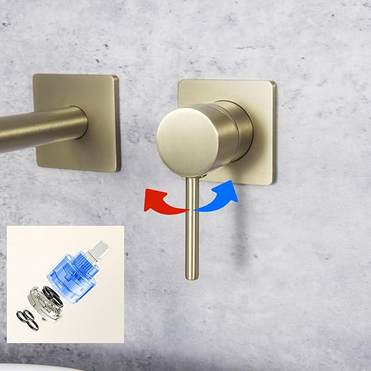 BiaoTeng Concealed Faucets for Bathroom Sinks Single Handle Hot and Cold Bathroom Vanity for Wall Mounted Faucet Single Handle Brass Brushed Gold