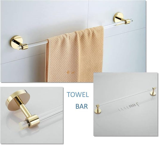 Bathroom Accessories Set Acrylic Gold - Towel Bar Rack Toilet Paper Holder Towel Hook - Wall Mounted Bathroom Hardware Set 3 Pieces SHUNLI