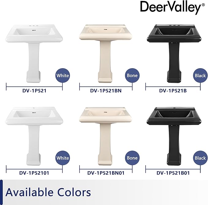 DeerValley Apex 26x20 Inch White Pedestal Sink, Ceramic Pedestal Bathroom Sink with Single Faucet Hole and Overflow, DV-1P52101
