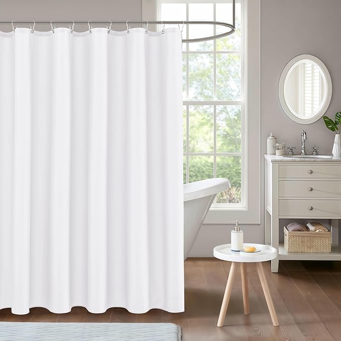 Fabric Shower Curtain Liner 72"W x 84"L-White Extra Long Shower Liners | Waterproof Hotel Quality Machine Washable Shower Liner for Bathroom-Cloth Polyester Light Weight High Ceilings Bath Curtain