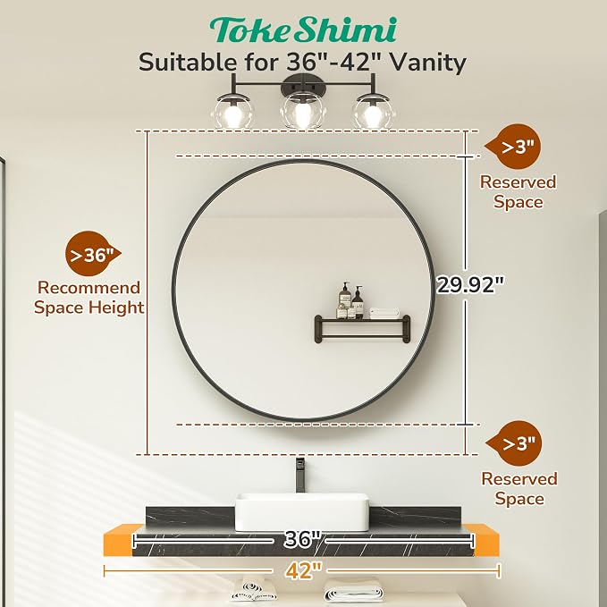 30x30 Black Medicine Cabinet for Bathroom, Round Medicine Cabinet with Mirror Shatterproof, Removable Shelf, Surface Mount Only