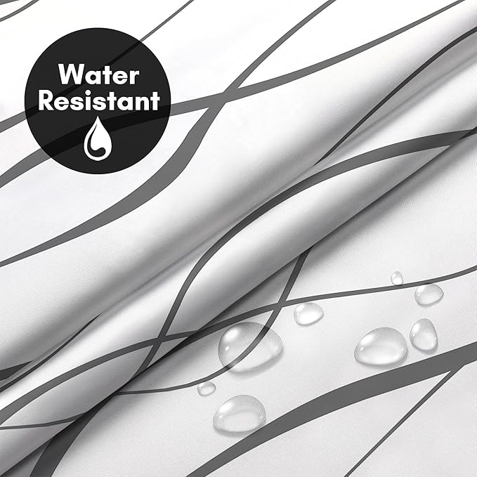 Americanflat 72x75 Hookless Shower Curtain - Water-Resistant Soft Waves Shower Curtain with Sheer Panel, Snap-in Liner, and Durable Grommets - 100% Polyester - Black and White