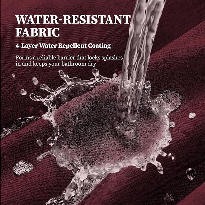 Extra Long Linen Textured Waterproof Shower Curtain, 72x96, Burgundy | Extra Tall Size, 230GSM Polyester, Heavy Duty Cloth, Weighted Hem, 12 Plastic Hooks, Modern Hotel Style, Machine Washable