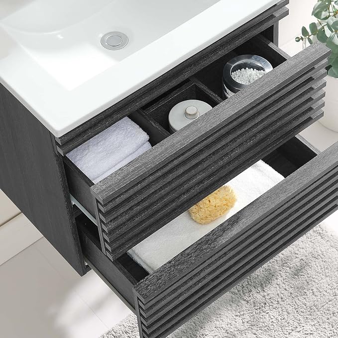 Modway Render 24" Wall-Mount Bathroom Vanity in Charcoal White