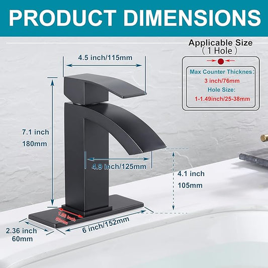 Black Bathroom Faucet, Stainless Steel Bathroom Sink Faucet Single Hole, Lead-Free Vanity Faucet for Bathroom with cUPC Supply Hose and Pop Up Stopper JU-BS100-BK