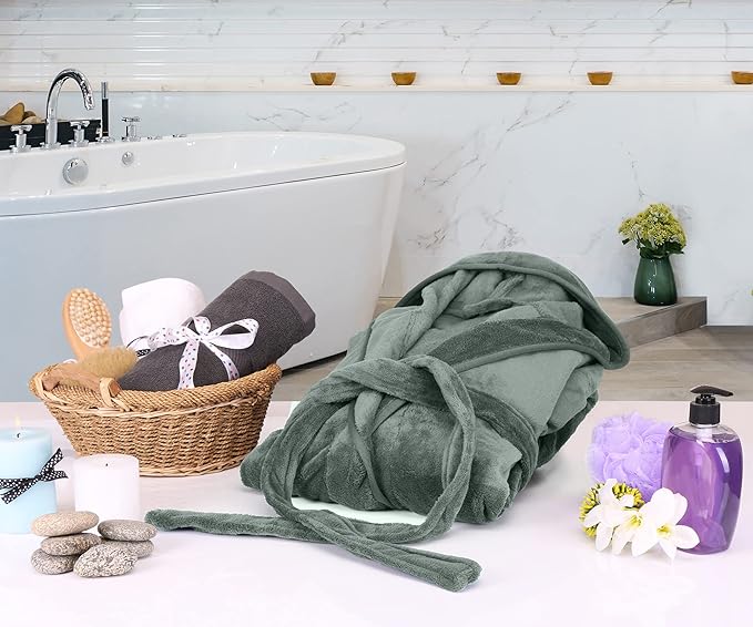 NY Threads Luxury Ultra Soft Mens Robe with Hood Plush Fleece Long Bathrobe