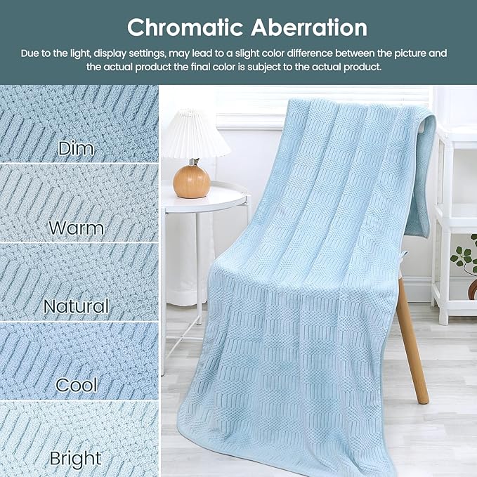 JML Microfiber Bath Towels, Light Blue, 30" x 60", 2 Pack | Hanging Hook, Lint Free, Oversized, Soft, Super Absorbent, Fast Drying, Use for Sport, Fitness, Yoga, Diamond Cross Grid