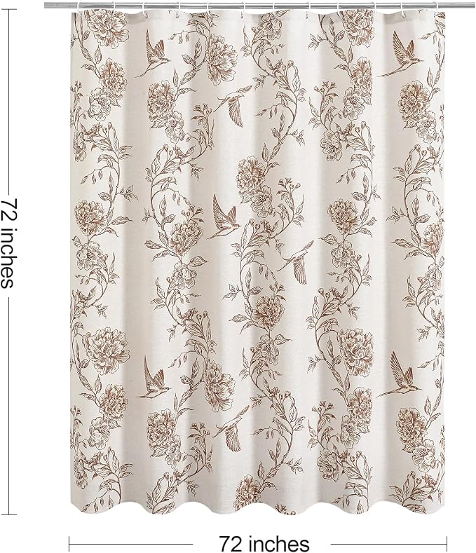 MitoVilla Brown Cotton Boho Hummingbird Shower Curtains, 72 x 72 | Brown Cottagecore Spring Shower Curtain for Bathroom, Modern Farmhouse French Country Bathroom Décor, 72x 72