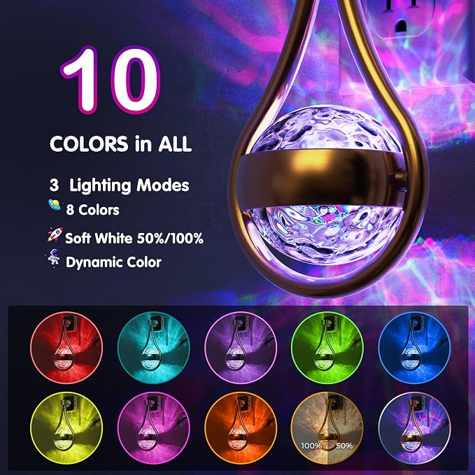 L LOHAS LED Night Lights Plug Into Wall, Star Projector RGB Night Light | 10 Color Change, Dusk to Dawn Sensor, 330°Rotating Globe Night Light for Bedroom, Hallway, Home Decor, Gaming Room