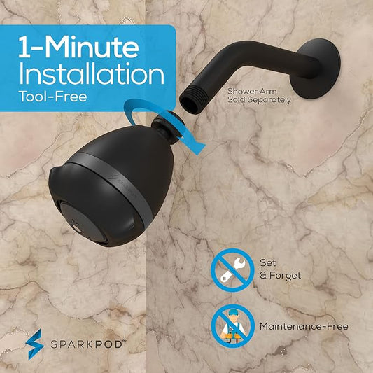 SparkPod High Pressure Shower Head, 3 Inch Fixed Showerhead, Black Matte | Rain, Pulsating & Combo Modes, Helps Boosts Low Water Pressure, Anti-Clog Nozzles, Easy Install