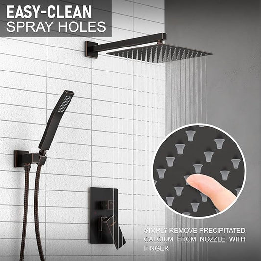 KOJOX Oil Rubbed Bronze Shower System with High Pressure 10 Inch Rainfall Shower Head, Handheld Shower head and Shower Faucet Trim valve, Bathroom Luxury Rain Mixer Shower Set Wall Mounted