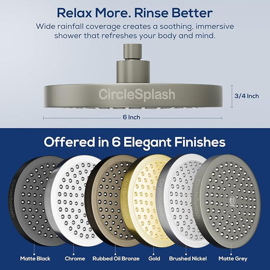 Shower Head - High Pressure 2.5 GPM - Matte Grey | Anti-clog silicone nozzles, removable restrictor, easy-clean fixed replacement