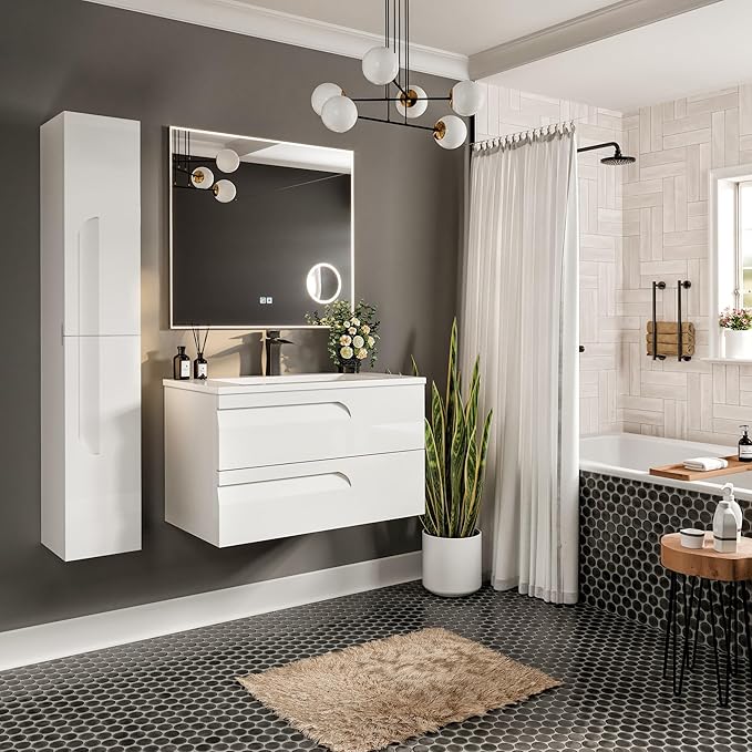 Joy 40 in. White Wall MountSingle Sink Bath Vanity with Porcelain Top and Integrated Sink