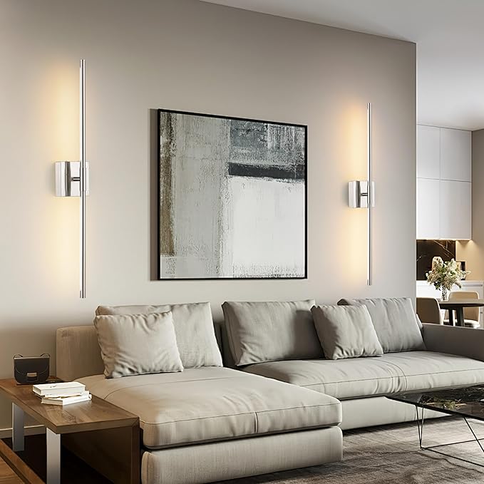 Morauroral Battery Operated Wall Sconces Set of 2, Dimmable Battery Wall Sconce with Remote Control, Sand-Nickel LED Rechargeable Sconces, 24 Inch Modern Wireless Wall Lights for Bedroom, Living Room