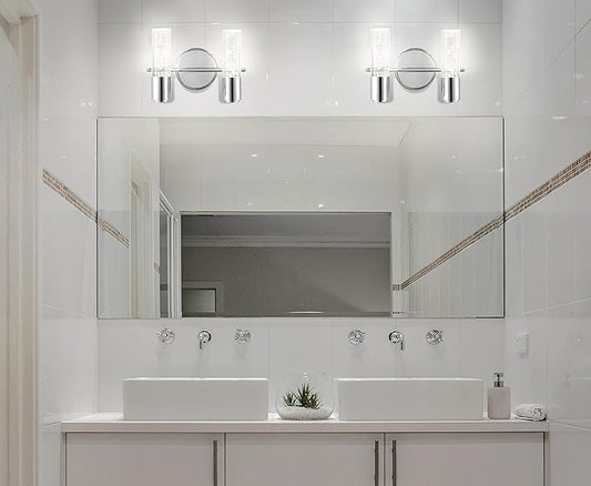 JONATHAN Y 10.75" Chrome Modern Integrated LED Vanity Light Wall Sconce for Bathroom, Clear Bubble Acrylic Shade Minimalist Art Deco Light for Hallway, Entryway, 4000K (JYL7223A)