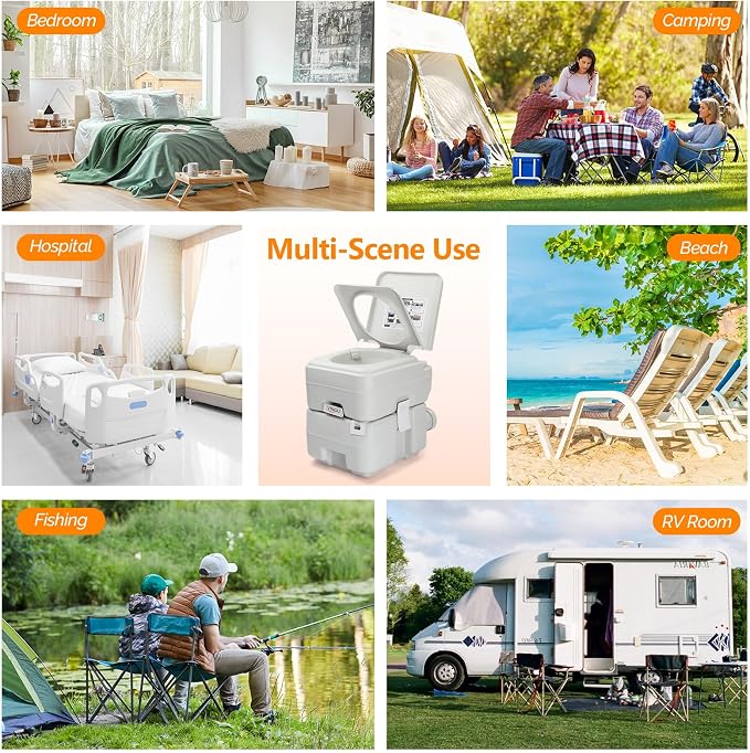VINGLI Portable 5.8 Gallon Camping Toilet w/Carrying Bag,Large Capacity Tank for Camping,Boat/Truck (White, 5.3 Gallon)