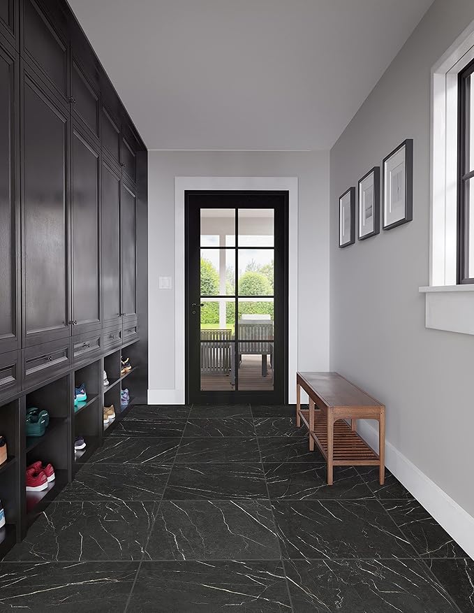 Daltile Perpetuo 24" x 24" Marble Look Porcelain Floor Tile in Matte Infinite Black for Kitchen, Bathroom, Living Room Floors | (4 PC Per Carton) (15.2 SQFT Per Carton)