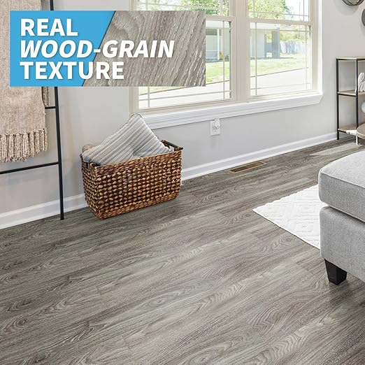 Art3d 36-Pack Wood Texture Peel and Stick Vinyl Flooring Tiles, Light Grey | 18 & 54 sq.ft Options, Rigid Surface Hard Core, Waterproof, Self-Adhesive, Impact Resistant, Fit Indoor Household Spaces