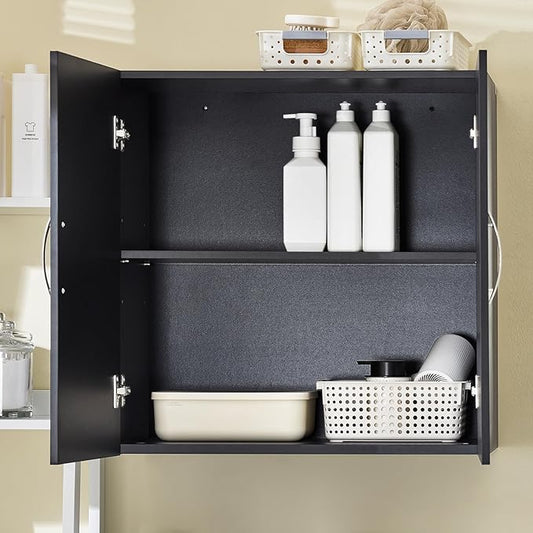 SoBuy Wall Cabinet Laundry Room Kitchen, Over Toilet Storage Cabinet, Medicine Cabinet with Shelf for Bathroom Garage Hallway Entryway, Black BZR200-SCH