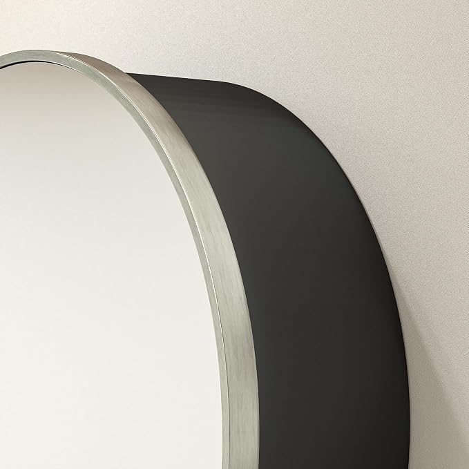 Keonjinn 28 x 28 Inch Round Medicine Cabinets for Bathroom, Brushed Nickel | Circular Surface Mount Medicine Cabinets for Bathroom, Shatter-proof, Metal Frame, Smooth Piano Hinge, Magnetic Door Bumper