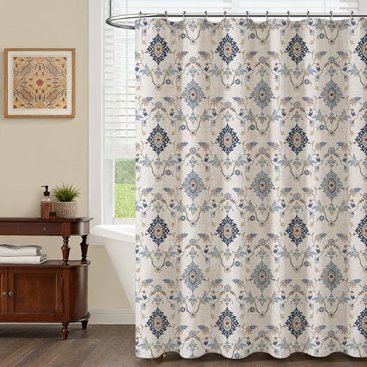 Boho Floral Shower Curtain, Vintage Cottage Core Shower Curtains for Bathroom, 72Wx72H Inch