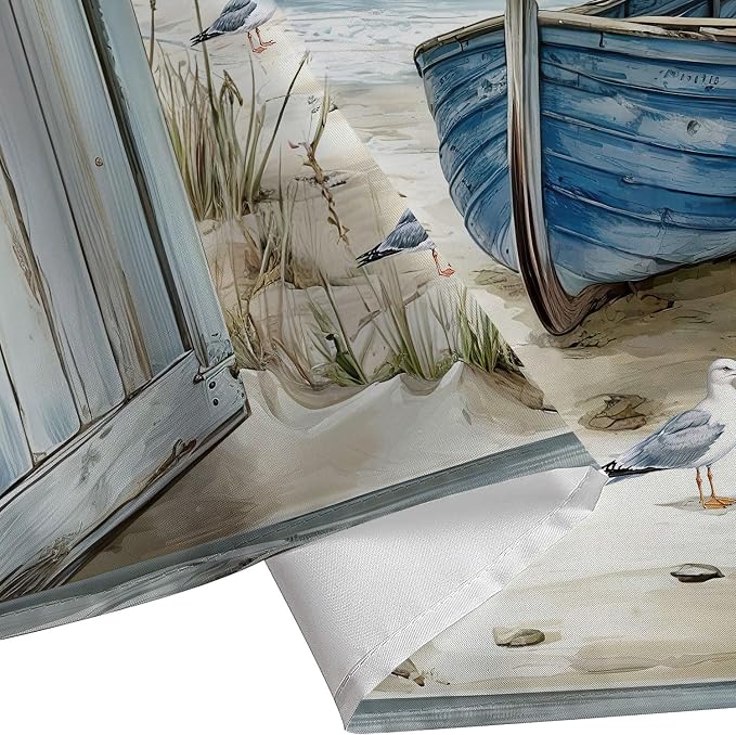 Coastal Beach Shower Curtain, Nautical Lighthouse Sailboat Ocean Seaside Seascape Shower Curtain Set, Rustic Barn Door Seashore Fabric Boho Shower Curtain for Bathroom 12 Hooks, 72"×72" Turquoise Teal