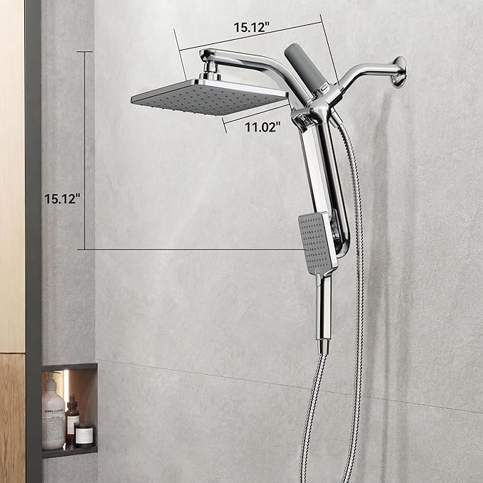 Dual Filtered Rainfall Handheld Showerhead Spray Combo with 7 Modes | 2026 Upgraded Shower Head Combo, Dual Filtration For Skin & Hair Care, One-Button Filter Replacement, Modern Chrome
