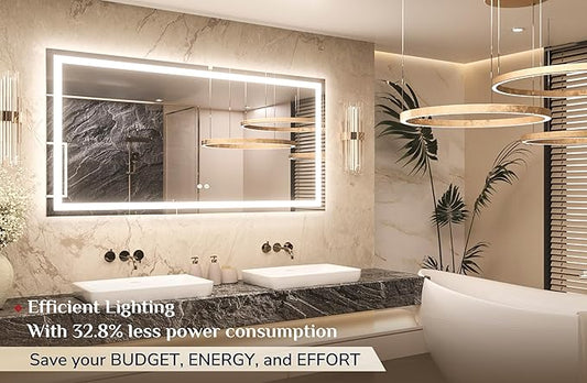 Keonjinn LED Bathroom Mirror 55 β x 30 β with Frontlit & Backlit, Lighted Mirror for Bathroom Wall with Dimmable 3-Color Lights, Anti-Fog Mirror with HD Tempered Glass, UL-Listed LED Driver