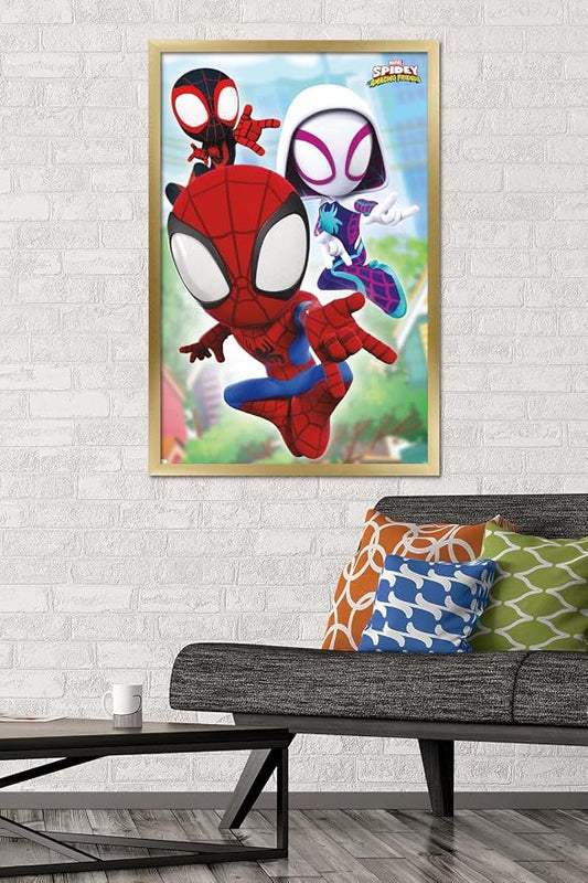 Trends International Marvel Spidey and His Amazing Friends - Webs Wall Poster, 22.37" x 34.00", Gold Framed Version