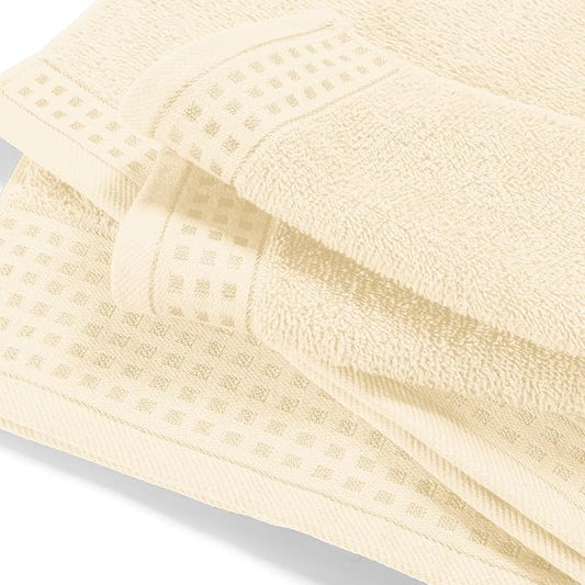 GLAMBURG Ultra Soft 3 Pack Cotton Towel Set, Contains a Bath Towel 28x55 inch, a Hand Towel 16x24 inch & a Wash Coth 12x12 inch, Ideal Everyday use, Compact & Lightweight - Ivory