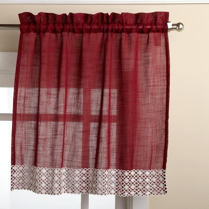 Sweet Home Collection Kitchen Curtains for Windows 40+ Styles & Colors Swag, Valance, Tier Sets & Panels Cafe Curtains for Farmhouse, Rustic, Modern Décor, Salem Burgundy, 24" Tier