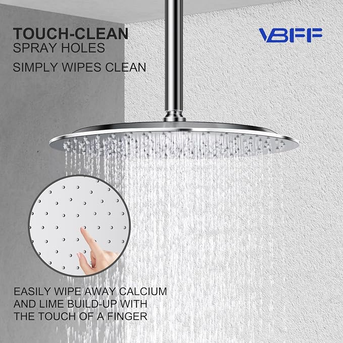 VBFF-Shower Head,rain shower head, 10 inch- Round Shower Head, 1.8 GPM Flow Rate, rainfall showerhead,VBFF12 (Chrome)